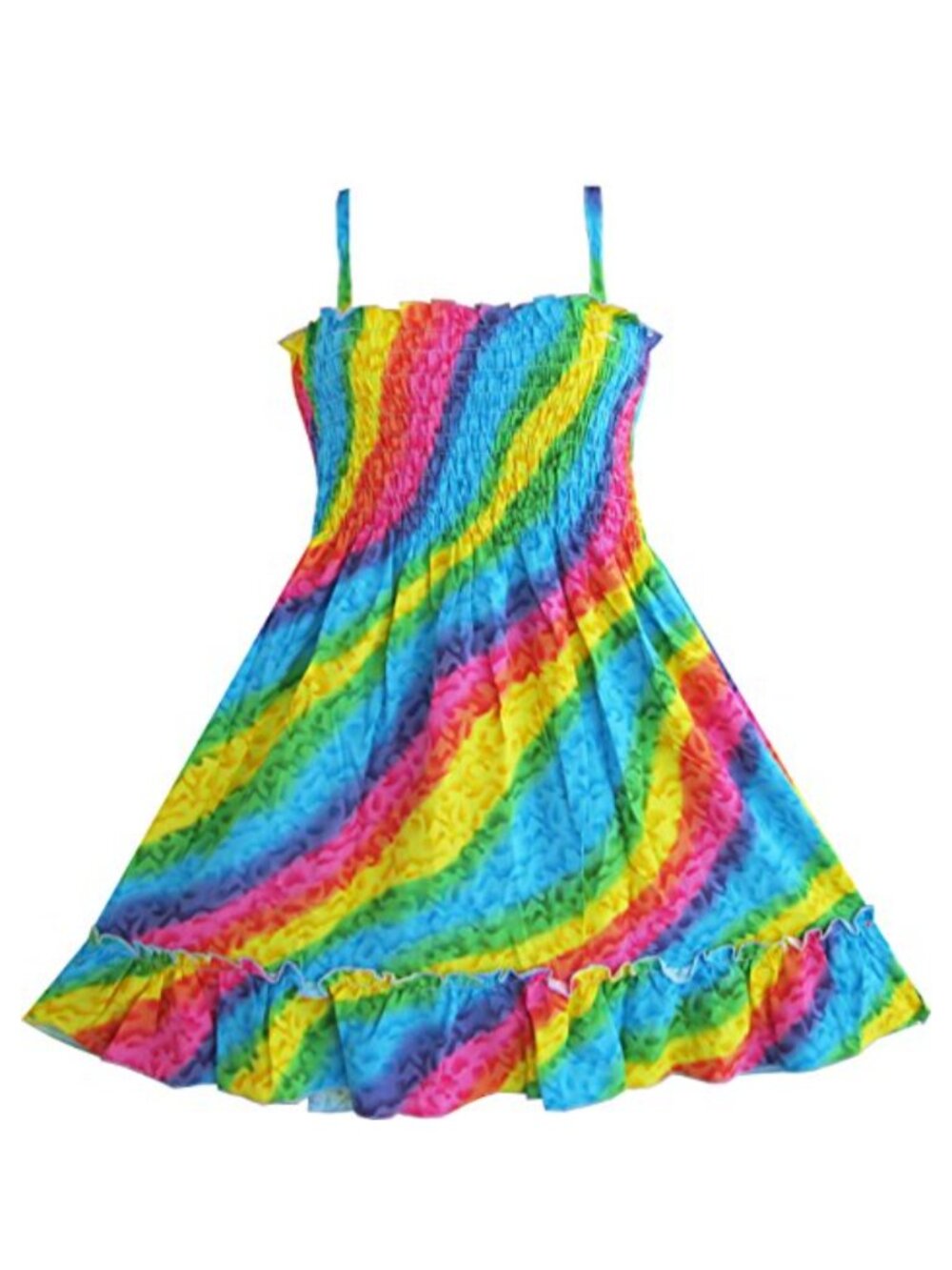 Girls Rainbow Smocked Halter Dress Summer Cotton Casual